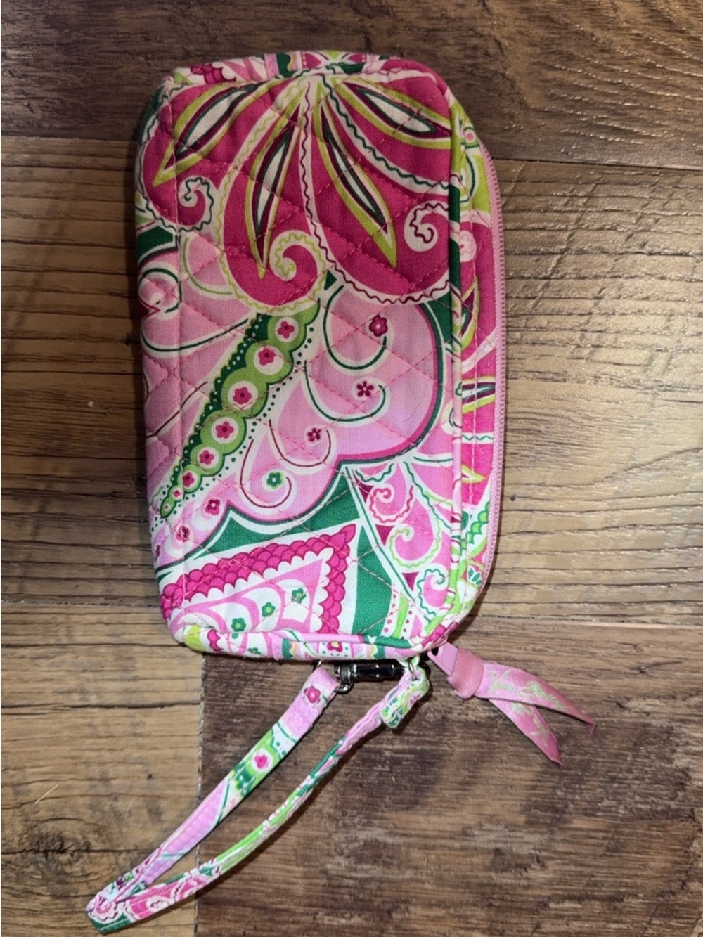 Vera Bradley Pink & Green Quilted Wristlet Phone Wallet